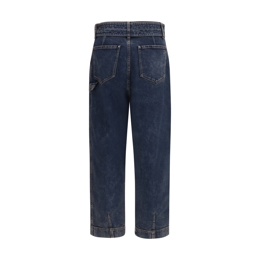 Jeans by Giorgio Armani for women in stretch denim cotton blue presents a tailored silhouette, showcasing a tailored regular-fit & wide and long cut with a refined for a truly tailored aesthetic.