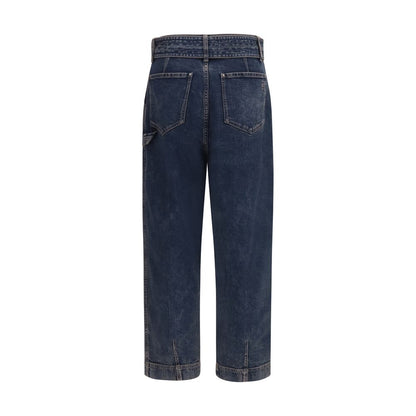 Jeans by Giorgio Armani for women in stretch denim cotton blue presents a tailored silhouette, showcasing a tailored regular-fit & wide and long cut with a refined for a truly tailored aesthetic.