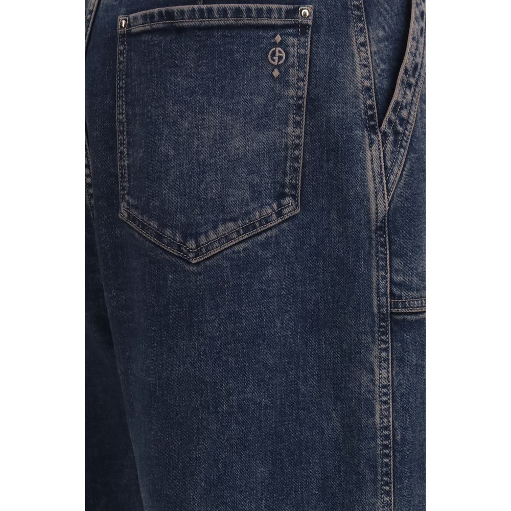 Jeans by Giorgio Armani for women in stretch denim cotton blue features an sartorial regular-fit & wide and long with a cut for a sartorial finish.