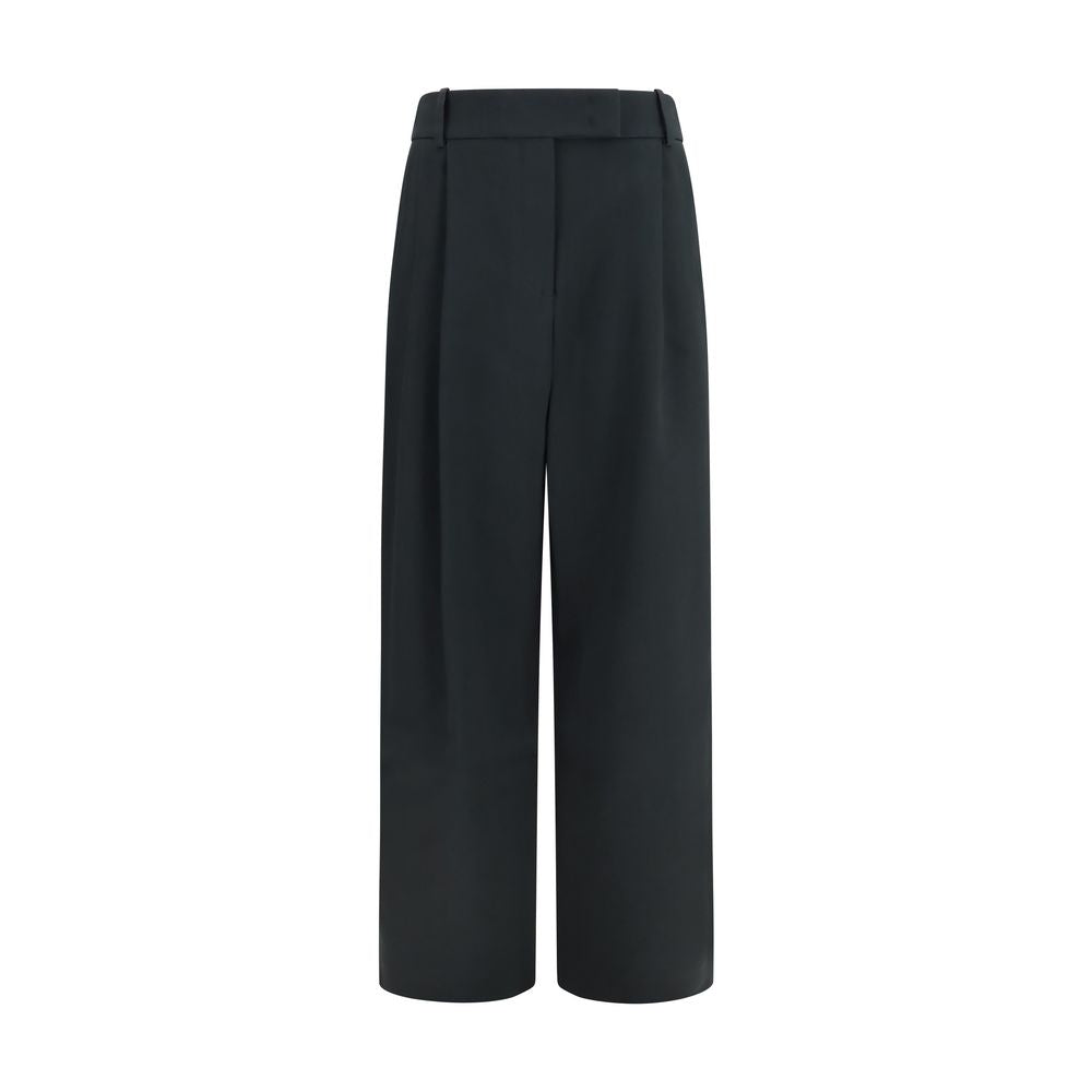 Casual Pants by Giorgio Armani for women in silk black features an refined tailoring silhouette, showcasing a premium straight, wide & oversized with a high rise and long cut for a refined tailoring look.
