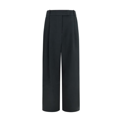 Casual Pants by Giorgio Armani for women in silk black features an refined tailoring silhouette, showcasing a premium straight, wide & oversized with a high rise and long cut for a refined tailoring look.