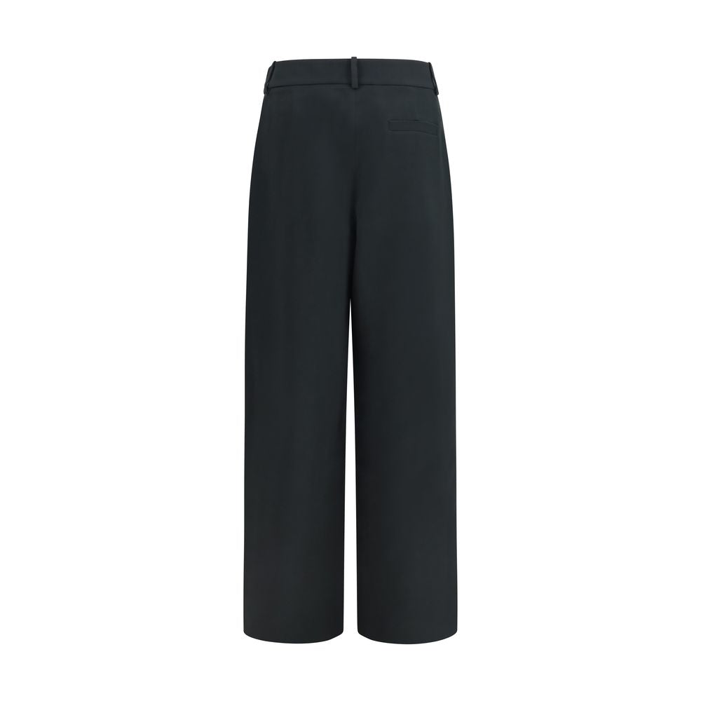 Casual Pants by Giorgio Armani for women in silk black features a polished silhouette with a polished straight, wide & oversized, reaching a polished long and finished with a polished high rise.