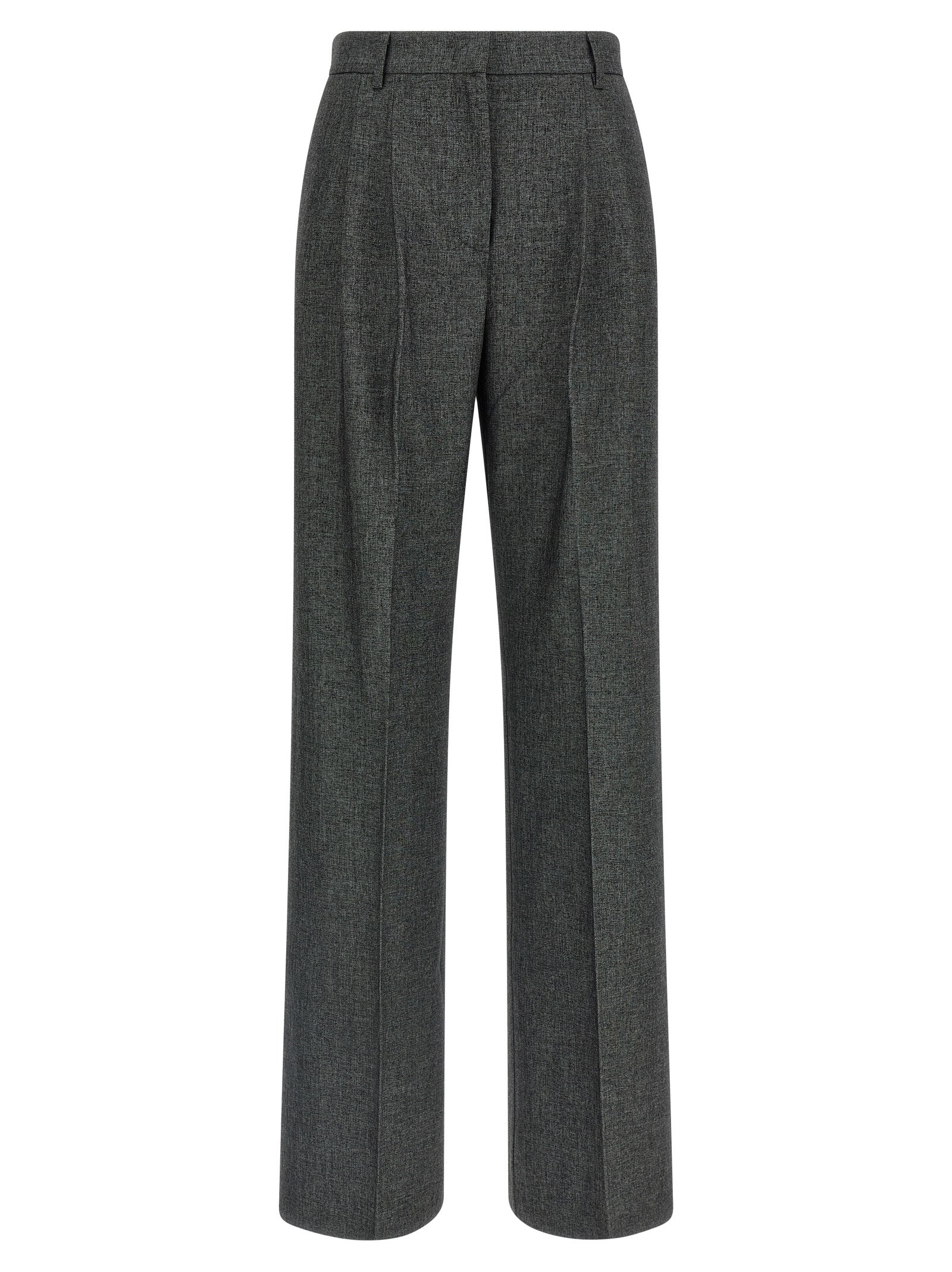 Trousers by The Andamane for women in stretch viscose polyester gray presents a smart silhouette, meticulously detailed with a smart wide, a smart long, and a smart high rise.