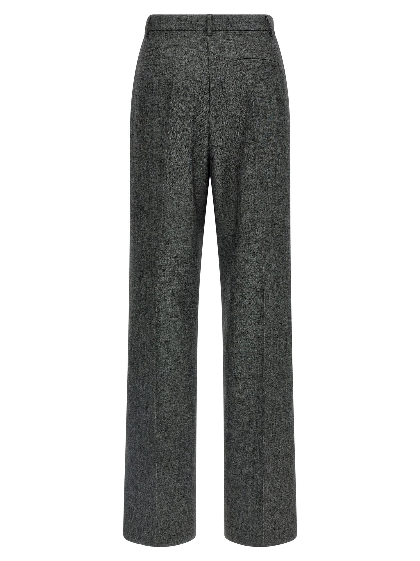 Trousers by The Andamane for women in stretch viscose polyester gray presents a perennial silhouette, meticulously tailored with a wide cut, long finish, and an elegant high rise.