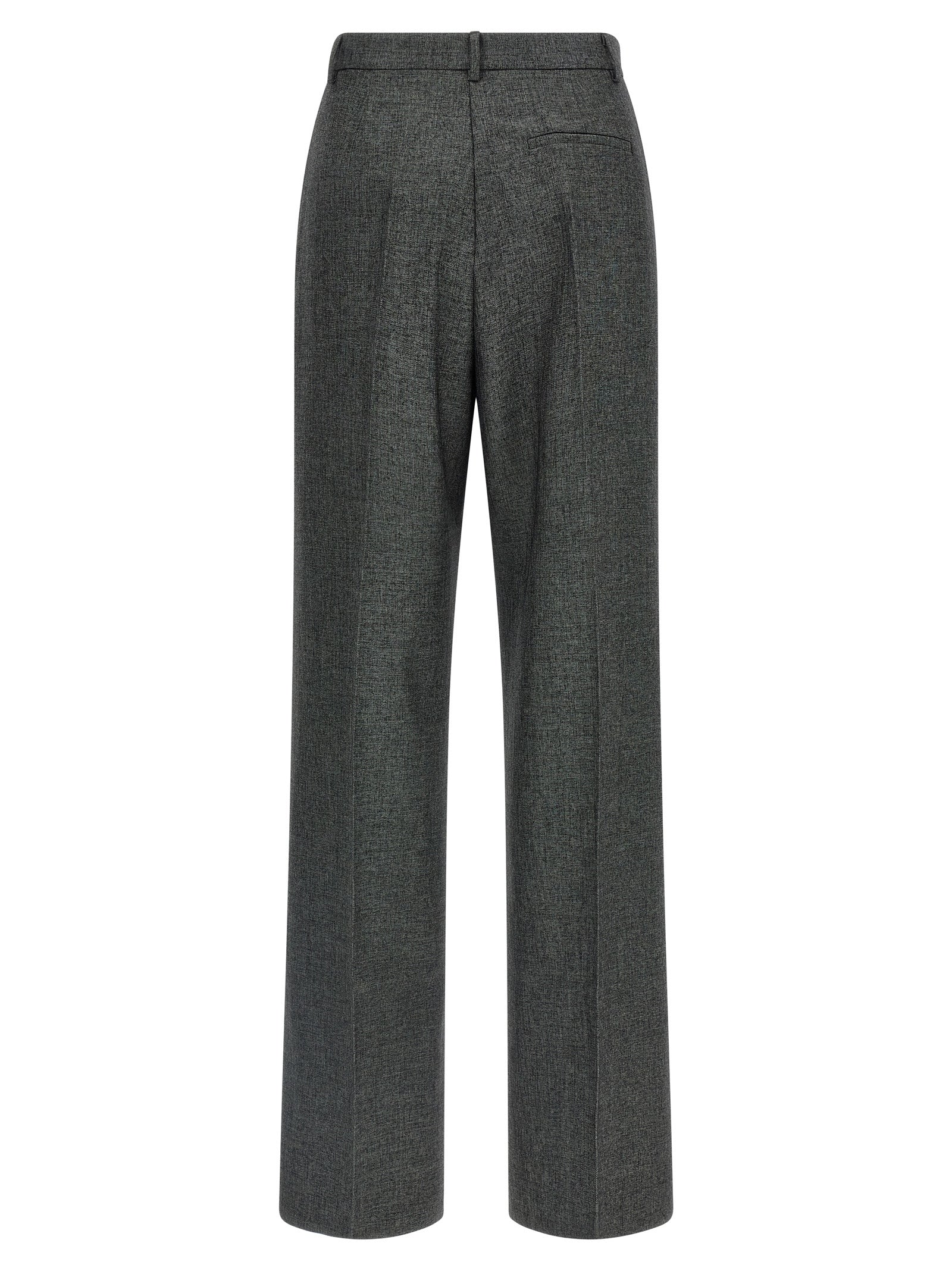 Trousers by The Andamane for women in stretch viscose polyester gray presents a perennial silhouette, meticulously tailored with a wide cut, long finish, and an elegant high rise.