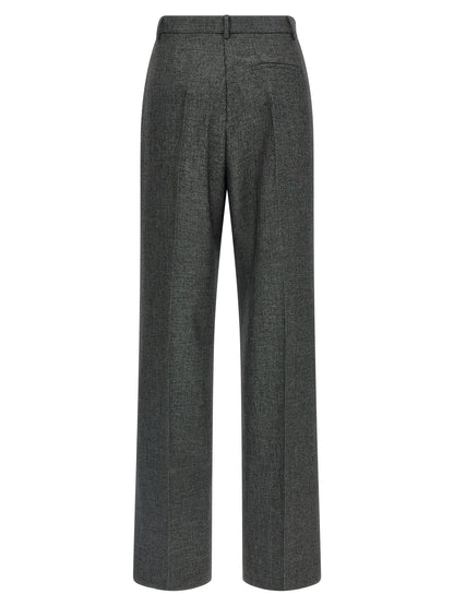 Trousers by The Andamane for women in stretch viscose polyester gray presents a perennial silhouette, meticulously tailored with a wide cut, long finish, and an elegant high rise.
