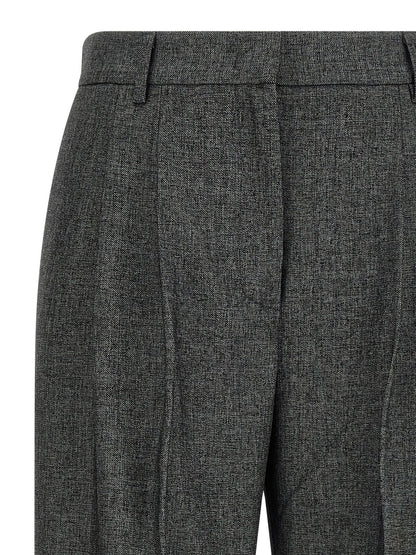 Trousers by The Andamane for women in stretch viscose polyester gray features a tailored silhouette with a tailored wide, defined by its long and a sophisticated high rise.