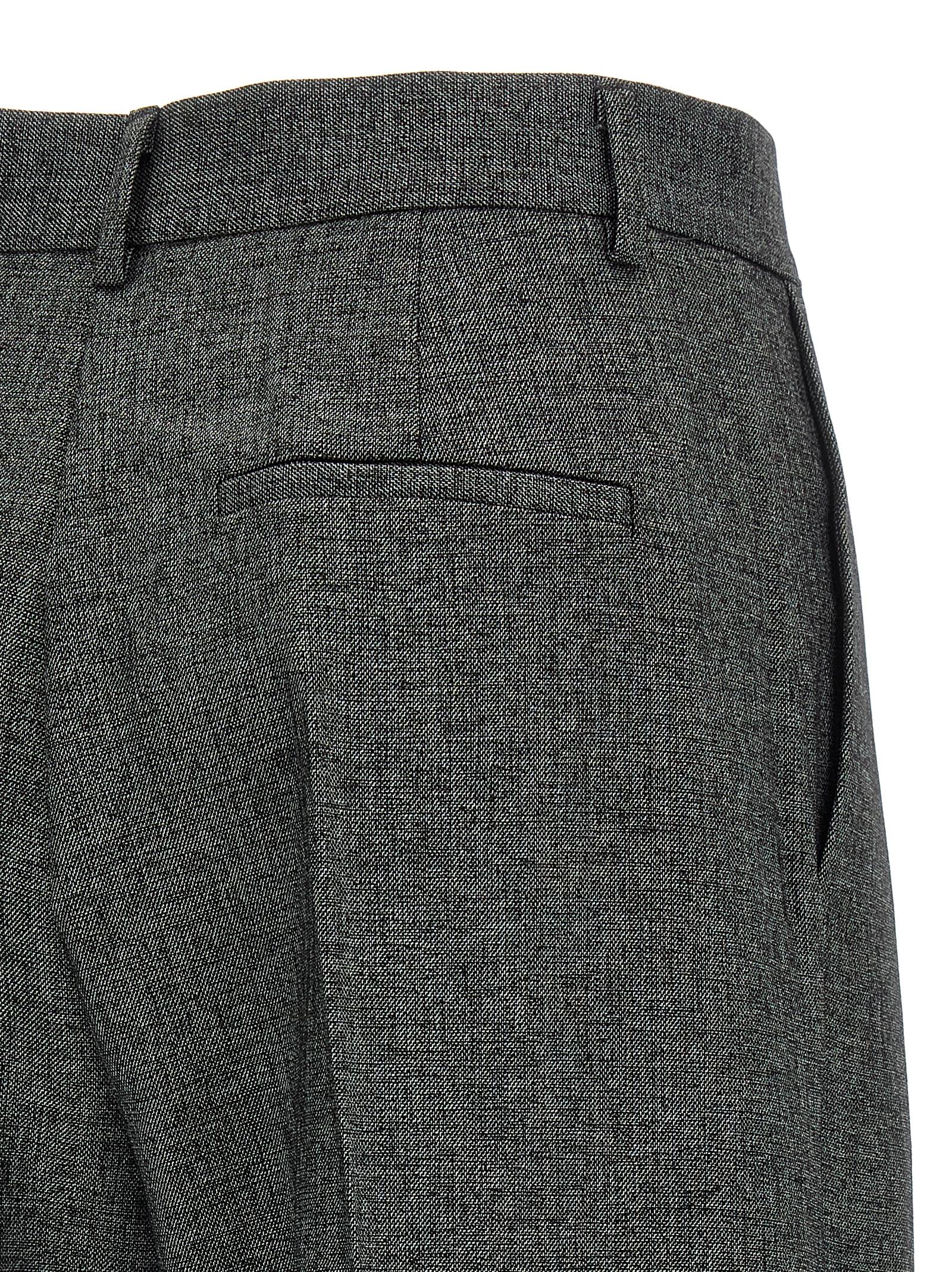 Trousers by The Andamane for women in stretch viscose polyester gray features an on trend silhouette, showcasing a sophisticated wide with a long and high rise for an on trend finish.