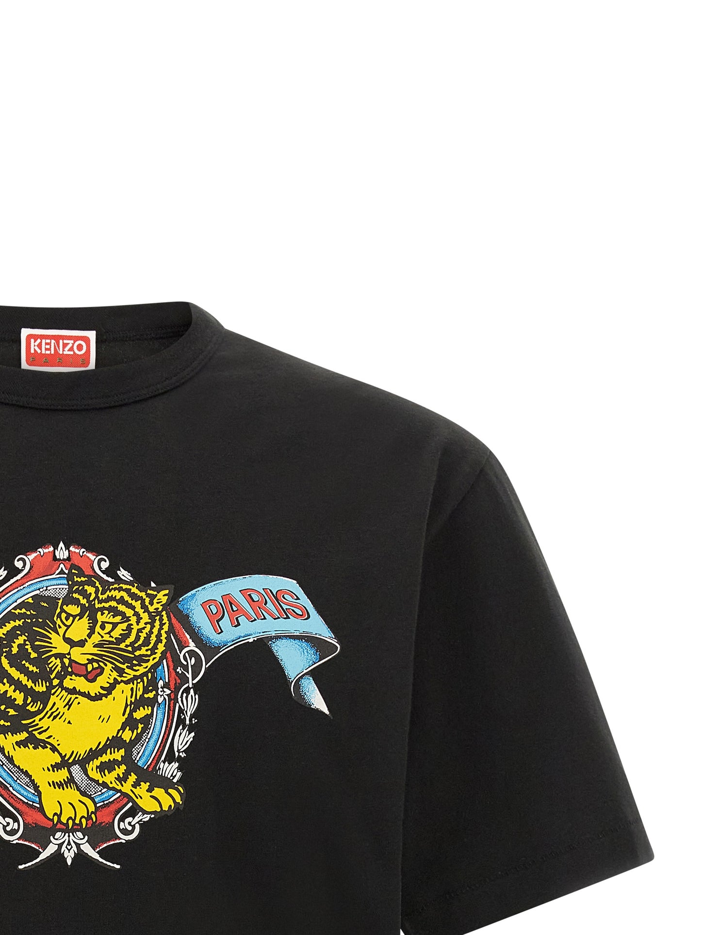 T-Shirt by Kenzo for men in cotton black, blue & yellow features an edgy silhouette, meticulously detailed with a sophisticated and crew neckline for a truly edgy finish.
