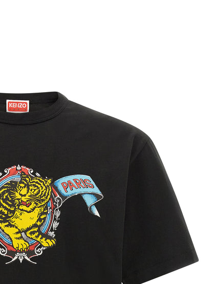 T-Shirt by Kenzo for men in cotton black, blue & yellow features an edgy silhouette, meticulously detailed with a sophisticated and crew neckline for a truly edgy finish.