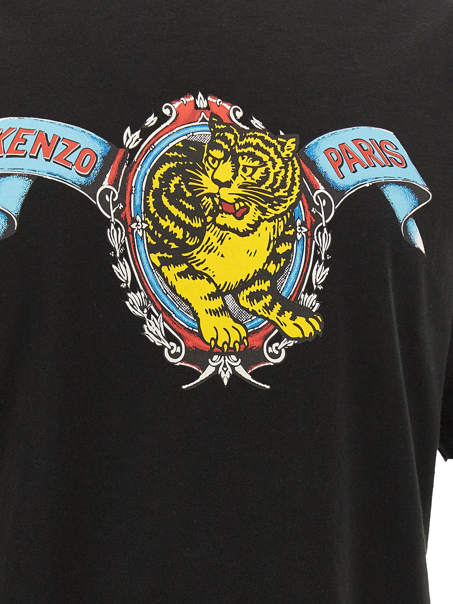 T-Shirt by Kenzo for men in cotton black, blue & yellow showcases a fashionable silhouette, elegantly detailed with a fashionable and for a sophisticated, high-fashion look.
