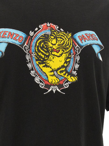T-Shirt by Kenzo for men in cotton black, blue & yellow showcases a fashionable silhouette, elegantly detailed with a fashionable and for a sophisticated, high-fashion look.
