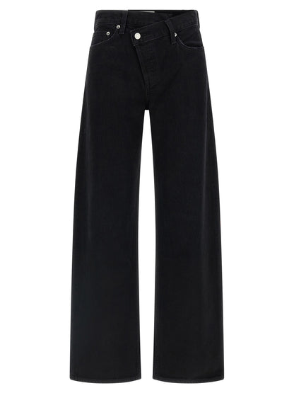 Jeans by Agolde for women in denim cotton black & silver features an refined tailoring silhouette, showcasing a premium relaxed-fit with a and long cut for a refined tailoring look.
