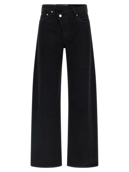 Jeans by Agolde for women in denim cotton black & silver features an refined tailoring silhouette, showcasing a premium relaxed-fit with a and long cut for a refined tailoring look.