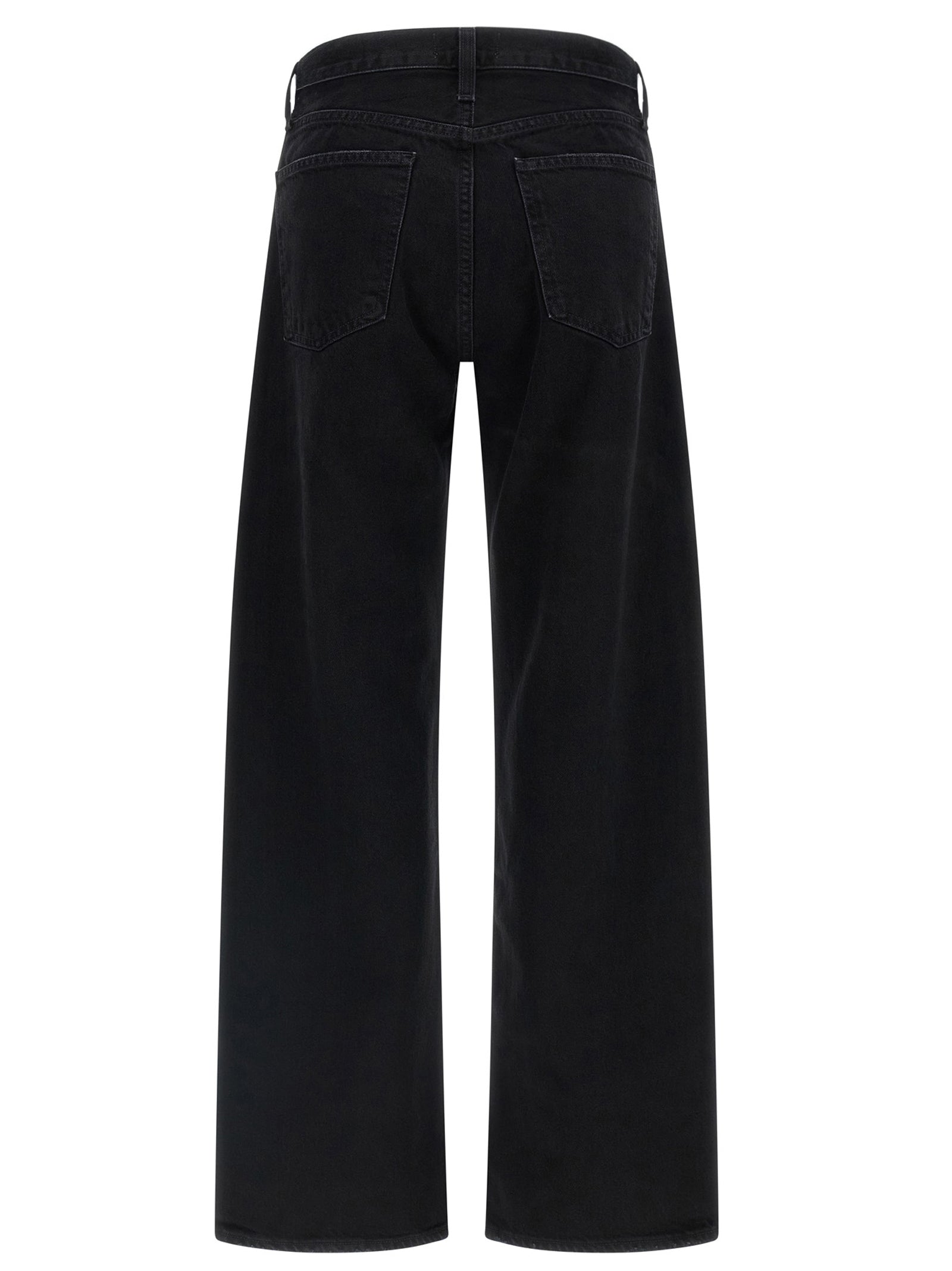 Jeans by Agolde for women in denim cotton black & silver presents a tailored silhouette, showcasing a tailored relaxed-fit and long cut with a refined for a truly tailored aesthetic.