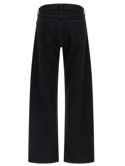Jeans by Agolde for women in denim cotton black & silver presents a tailored silhouette, showcasing a tailored relaxed-fit and long cut with a refined for a truly tailored aesthetic.