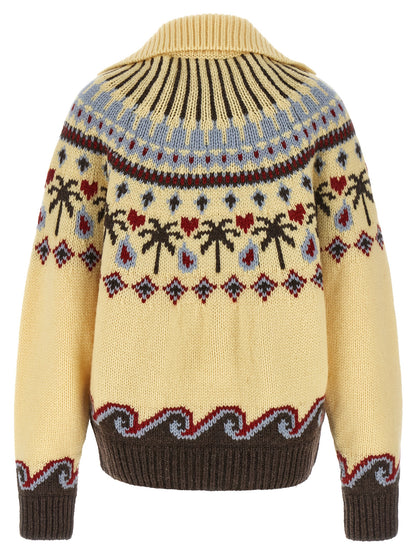 Cardigan by Alanui for women in virgin wool multicolor, patterned & jacquard presents a textural silhouette, artfully finished with a textural and for a sophisticated, textural look.