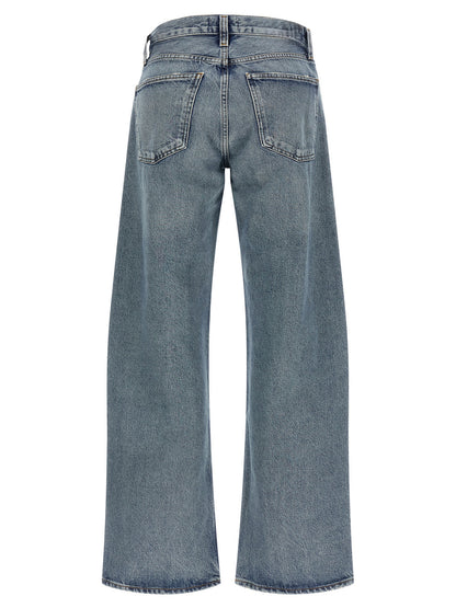 Jeans by Agolde for women in lyocell & denim cotton blue & indigo features a polished silhouette with a polished relaxed-fit & wide, reaching a polished long and finished with a polished .