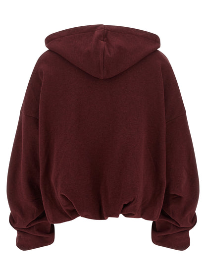Sweatshirt Hoodie by Dries Van Noten for women in cotton bordeaux & silver features an avant-garde silhouette, showcasing a sophisticated hooded neckline and detail for a truly avant-garde finish.