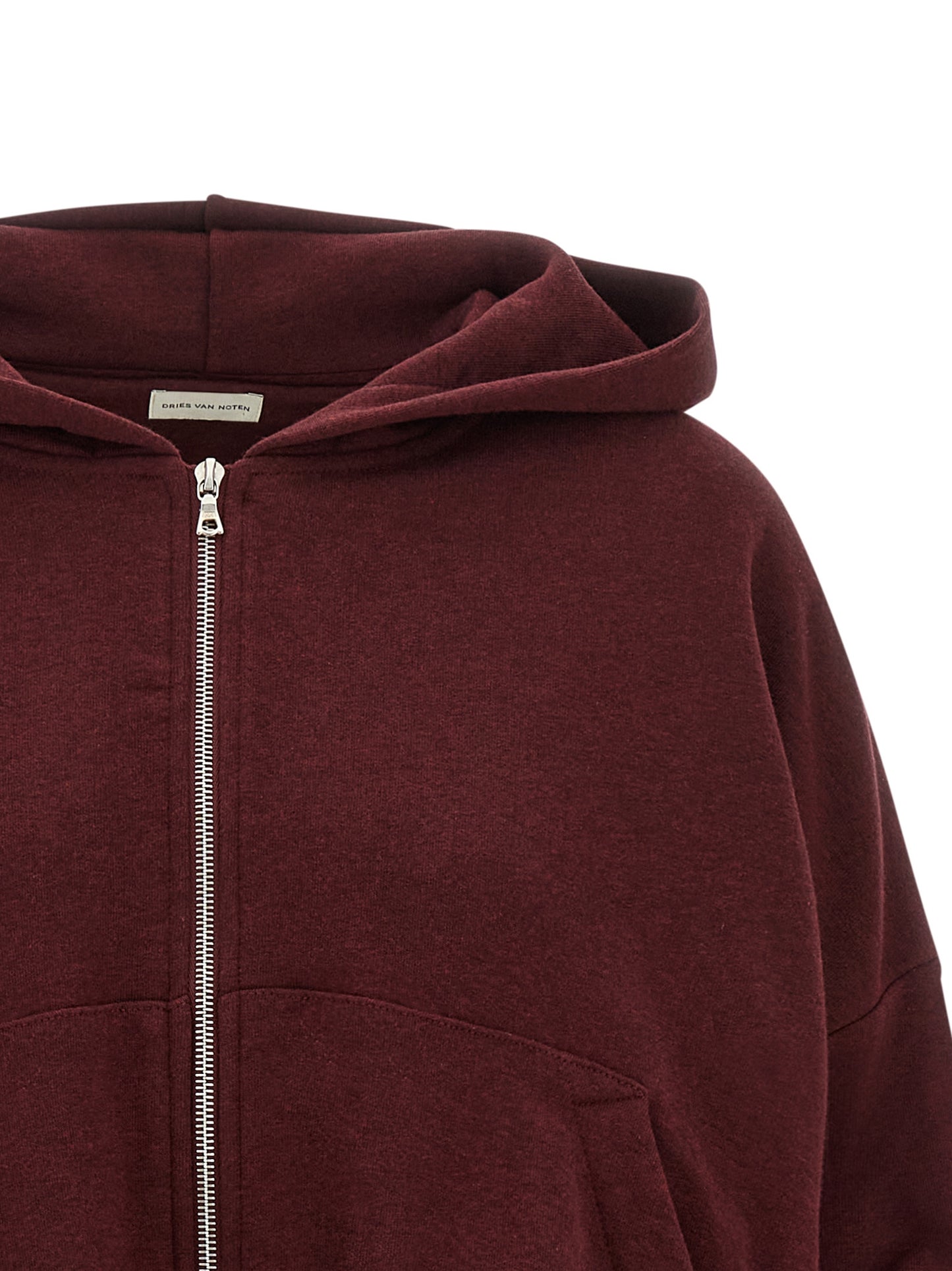 Sweatshirt Hoodie by Dries Van Noten for women in cotton bordeaux & silver features an avant-garde silhouette, showcasing a sophisticated hooded neckline and detail for a truly avant-garde finish.