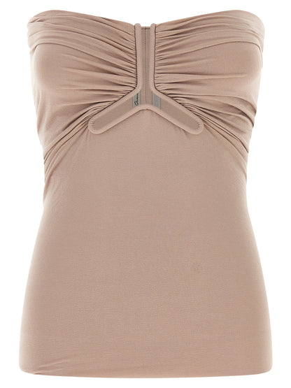 Corset Top by Rick Owens for women in stretch nylon multicolor & pink showcases a streamlined Women's Stretch Nylon Corset Top design with a streamlined sleeveless and .