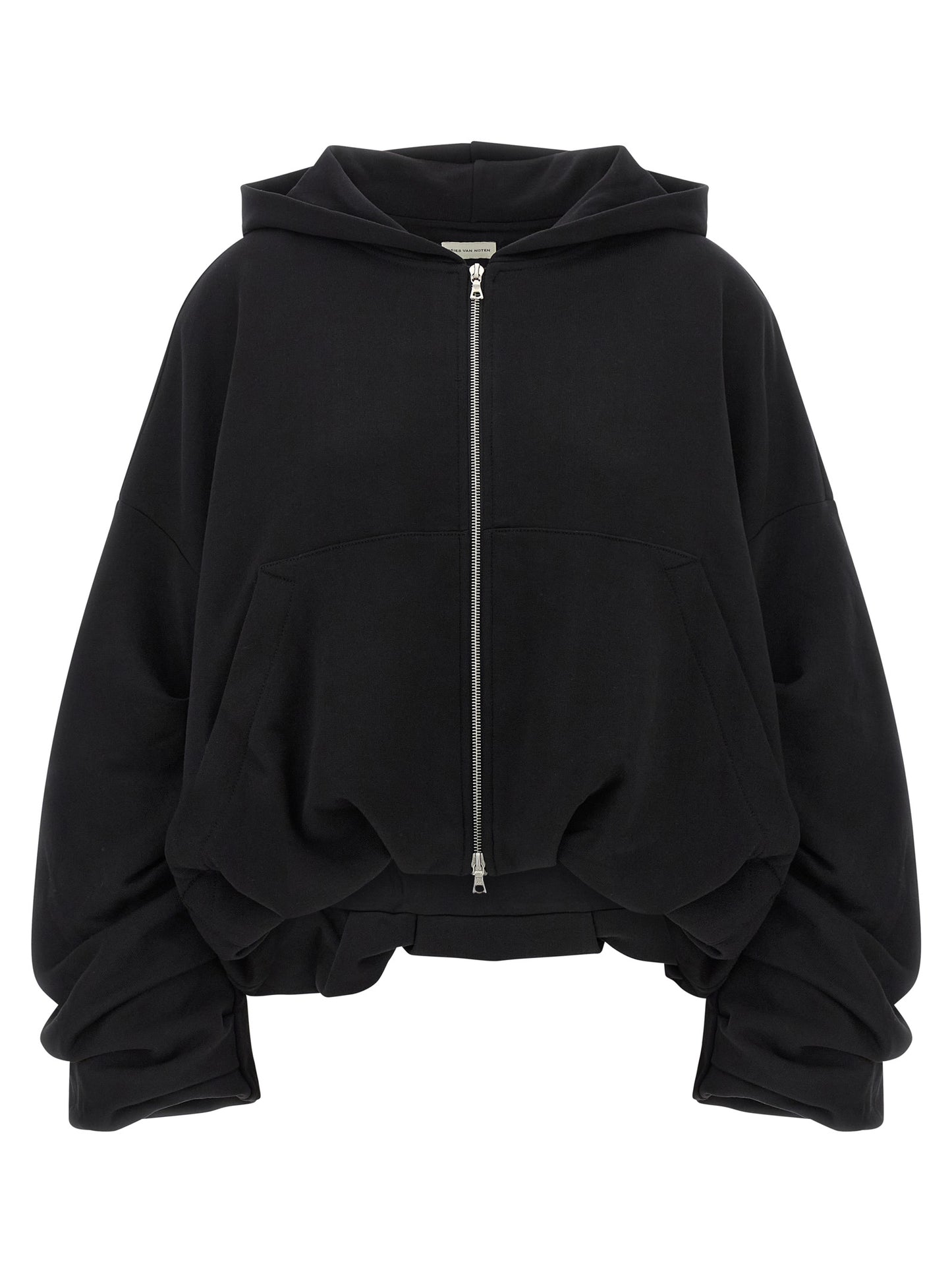 Sweatshirt Hoodie by Dries Van Noten for women in cotton black & silver features a authentic silhouette, showcasing a sophisticated hooded neckline and authentic detail for a refined finish.