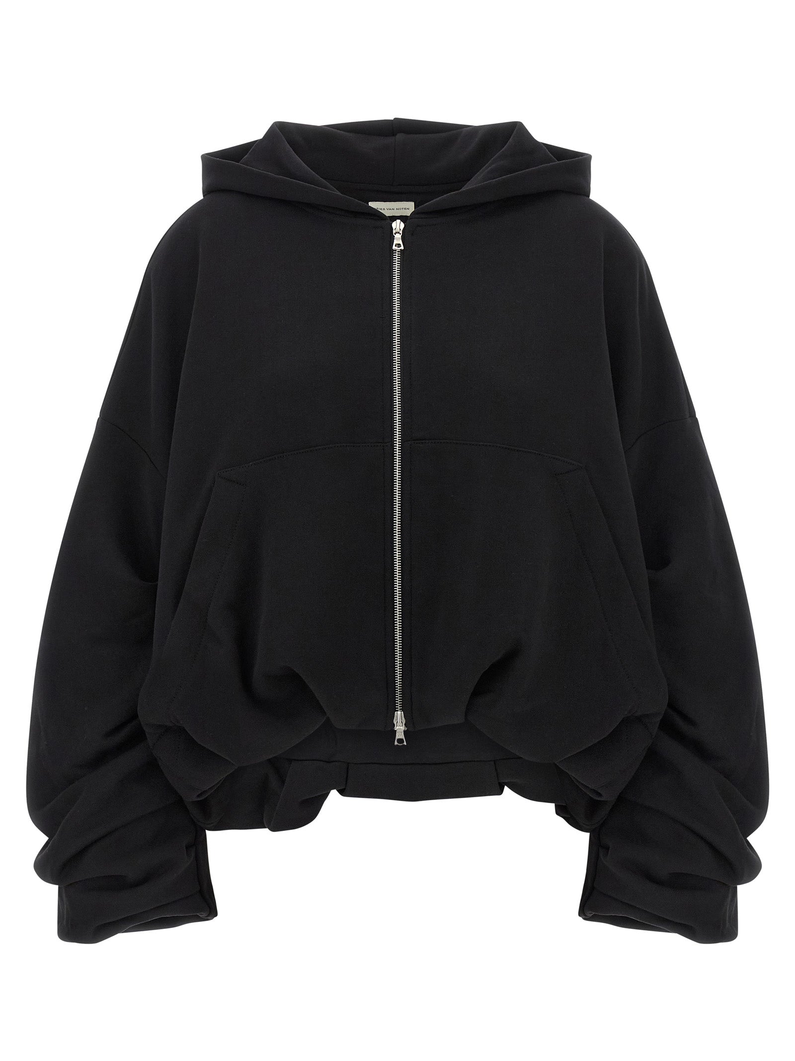 Sweatshirt Hoodie by Dries Van Noten for women in cotton black & silver features a authentic silhouette, showcasing a sophisticated hooded neckline and authentic detail for a refined finish.