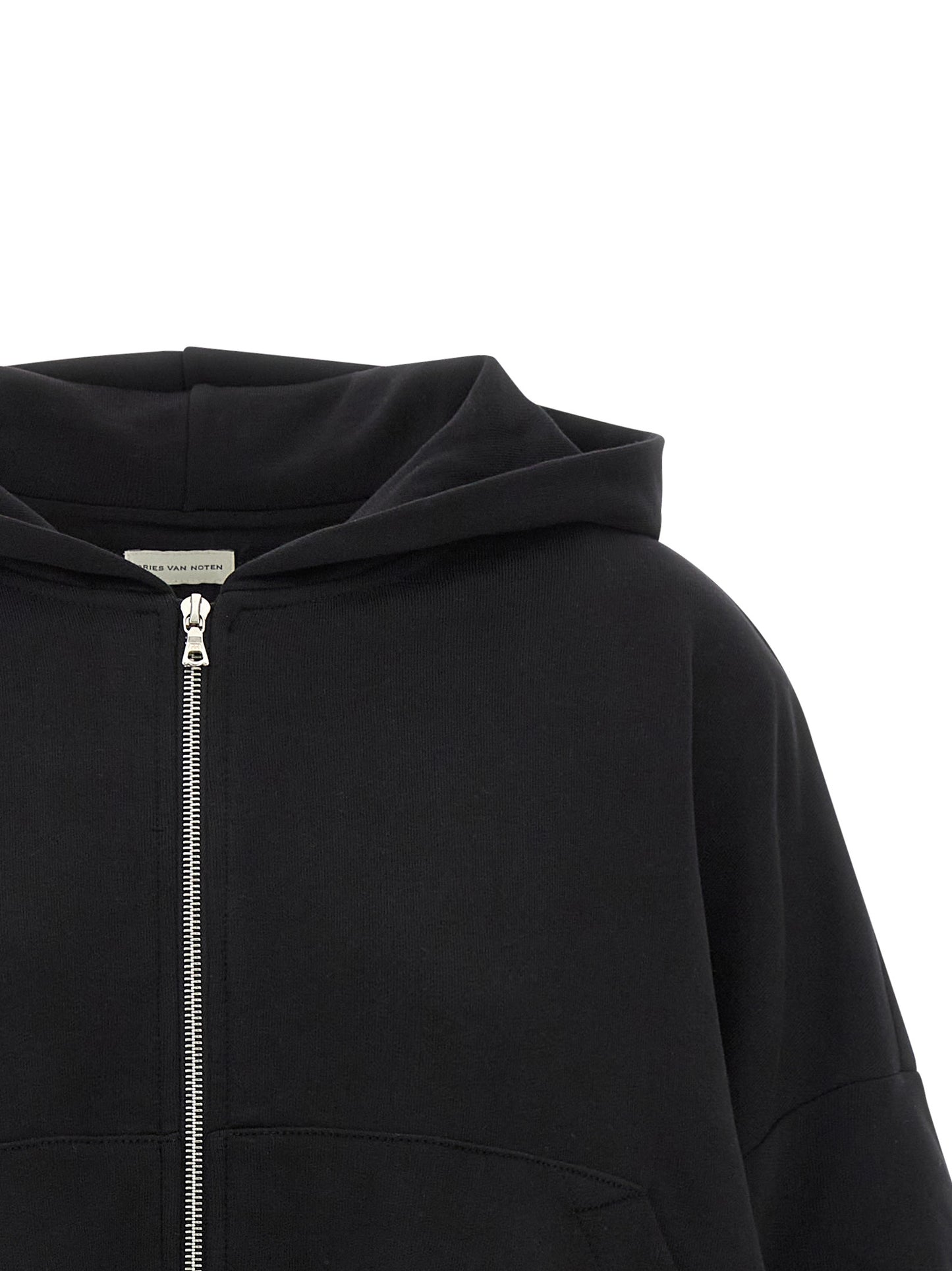 Sweatshirt Hoodie by Dries Van Noten for women in cotton black & silver features a slouchy chic silhouette, detailed with a slouchy chic and a signature hooded neckline for an elevated aesthetic.