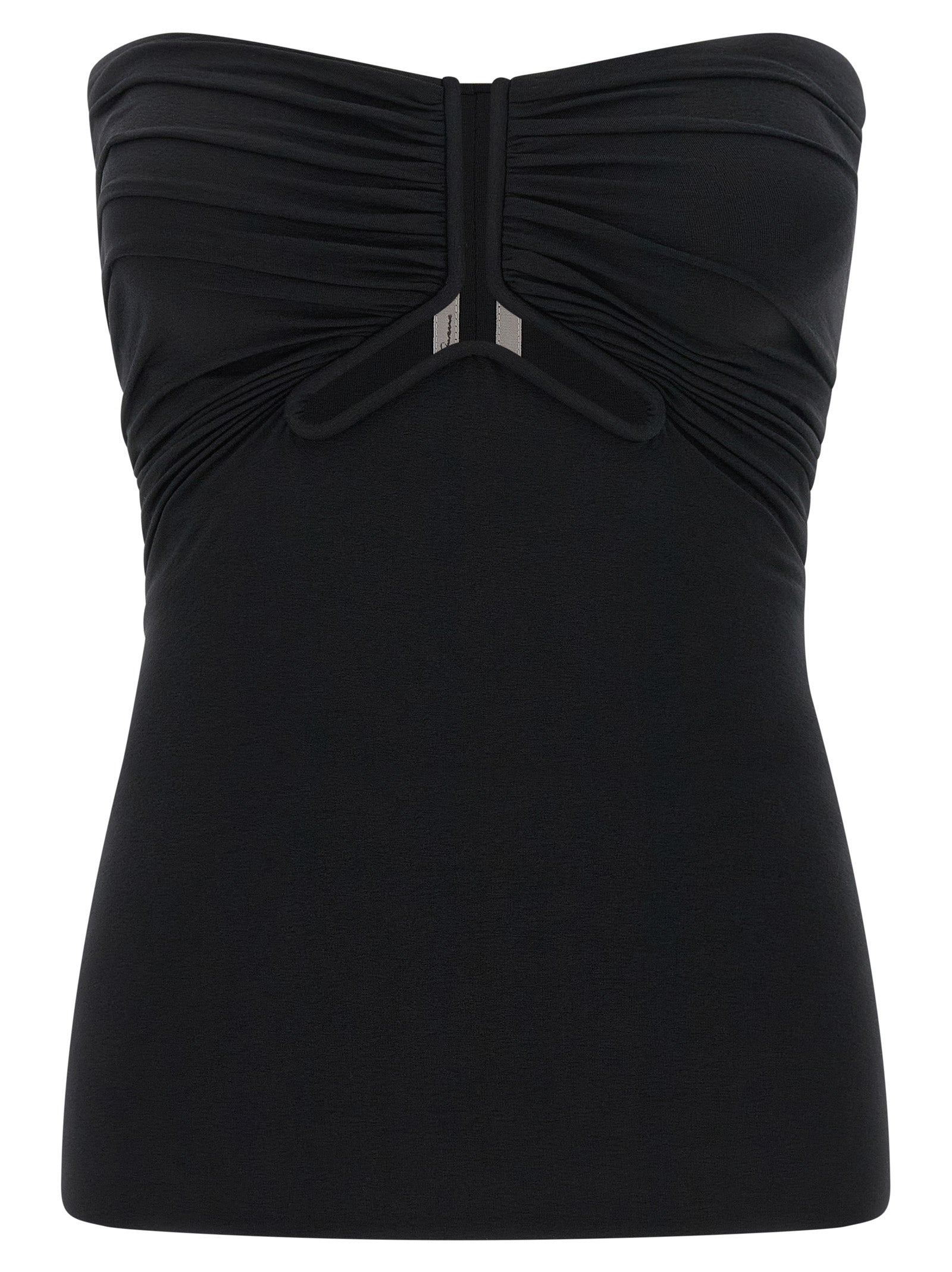 Corset Top by Rick Owens for women in stretch nylon black showcases a sumptuous silhouette, artfully detailed with a sumptuous strapless neckline and strapless; sleeveless for a truly sumptuous finish.