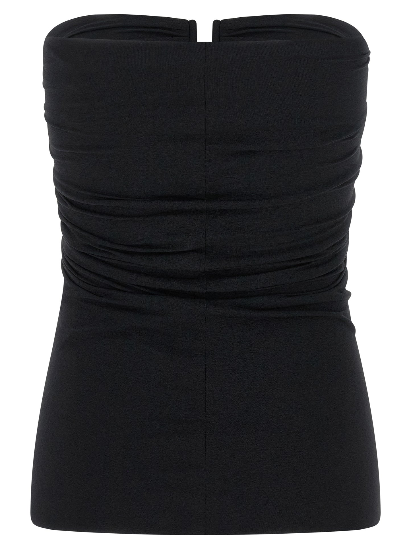 Corset Top by Rick Owens for women in stretch nylon black showcases a perennial silhouette, artfully detailed with a design and a perennial strapless neckline.