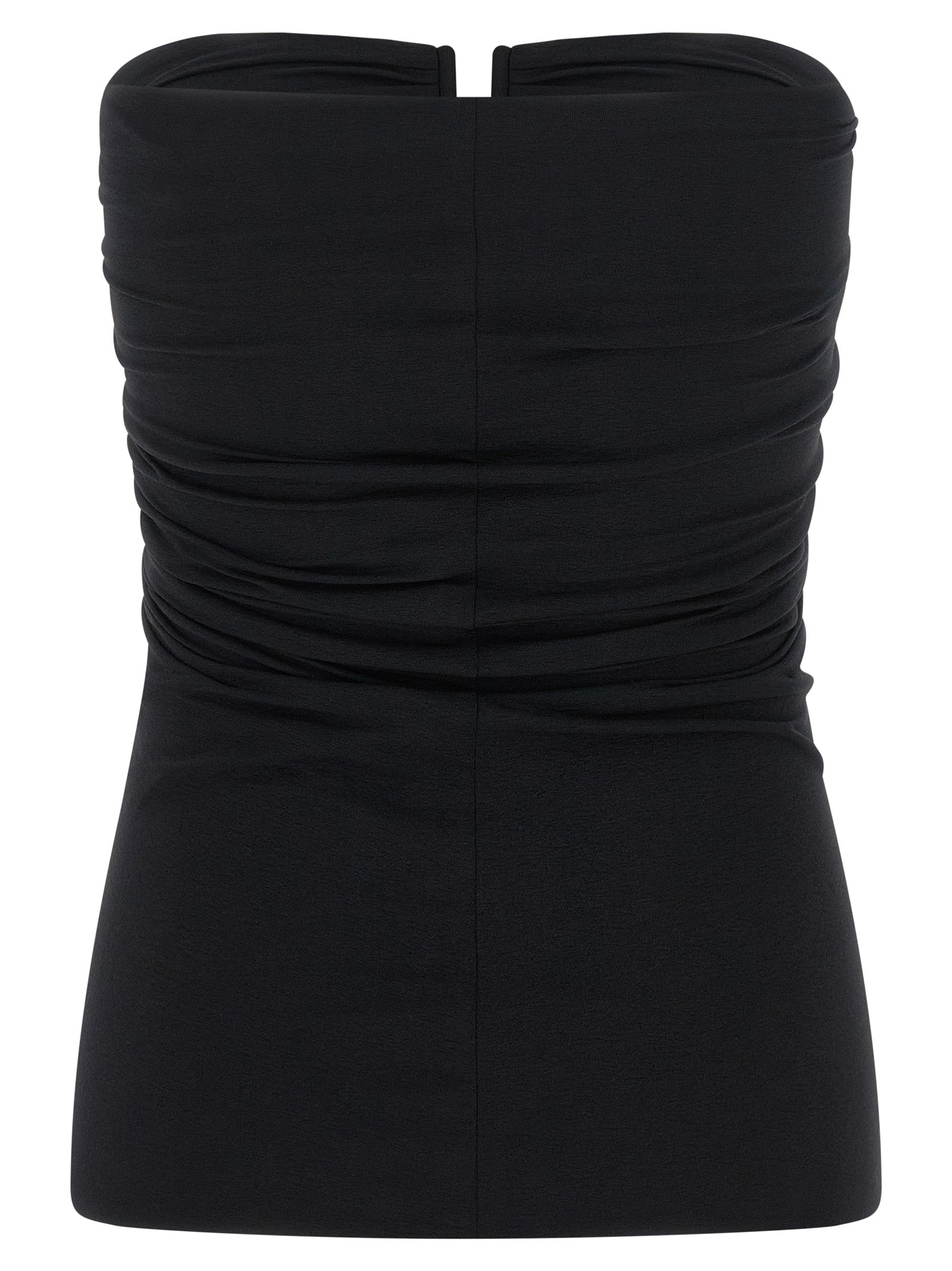 Corset Top by Rick Owens for women in stretch nylon black showcases a perennial silhouette, artfully detailed with a design and a perennial strapless neckline.
