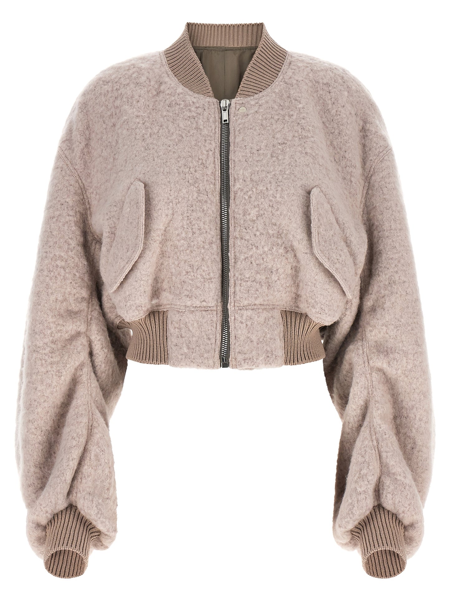 Bomber Jacket by Rick Owens for women in nylon alpaca wool & marabou multicolor & powder-pink features an contemporary silhouette, showcasing a sophisticated and contemporary pockets for a truly refined look.