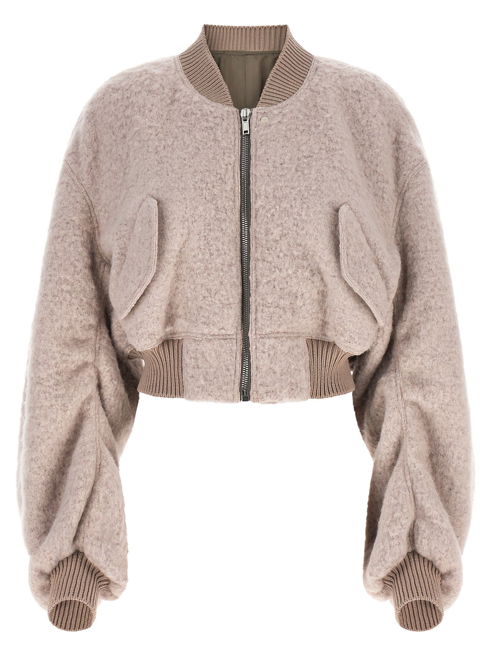 Bomber Jacket by Rick Owens for women in nylon alpaca wool & marabou multicolor & powder-pink features an contemporary silhouette, showcasing a sophisticated and contemporary pockets for a truly refined look.
