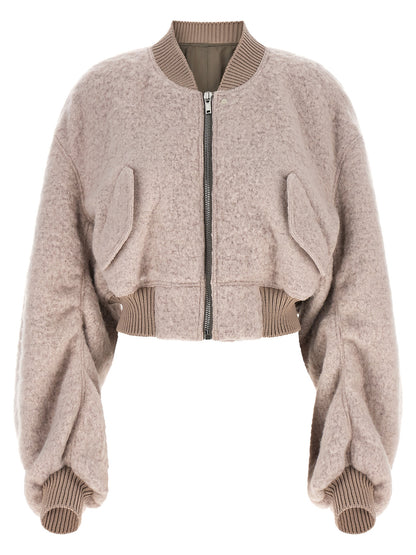 Bomber Jacket by Rick Owens for women in nylon alpaca wool & marabou multicolor & powder-pink features an contemporary silhouette, showcasing a sophisticated and contemporary pockets for a truly refined look.