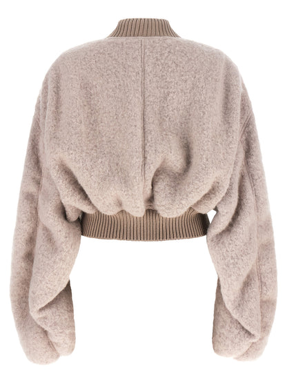 Bomber Jacket by Rick Owens for women in nylon alpaca wool & marabou multicolor & powder-pink presents a effortlessly chic silhouette, showcasing a sophisticated and premium pockets for a truly effortlessly chic finish.
