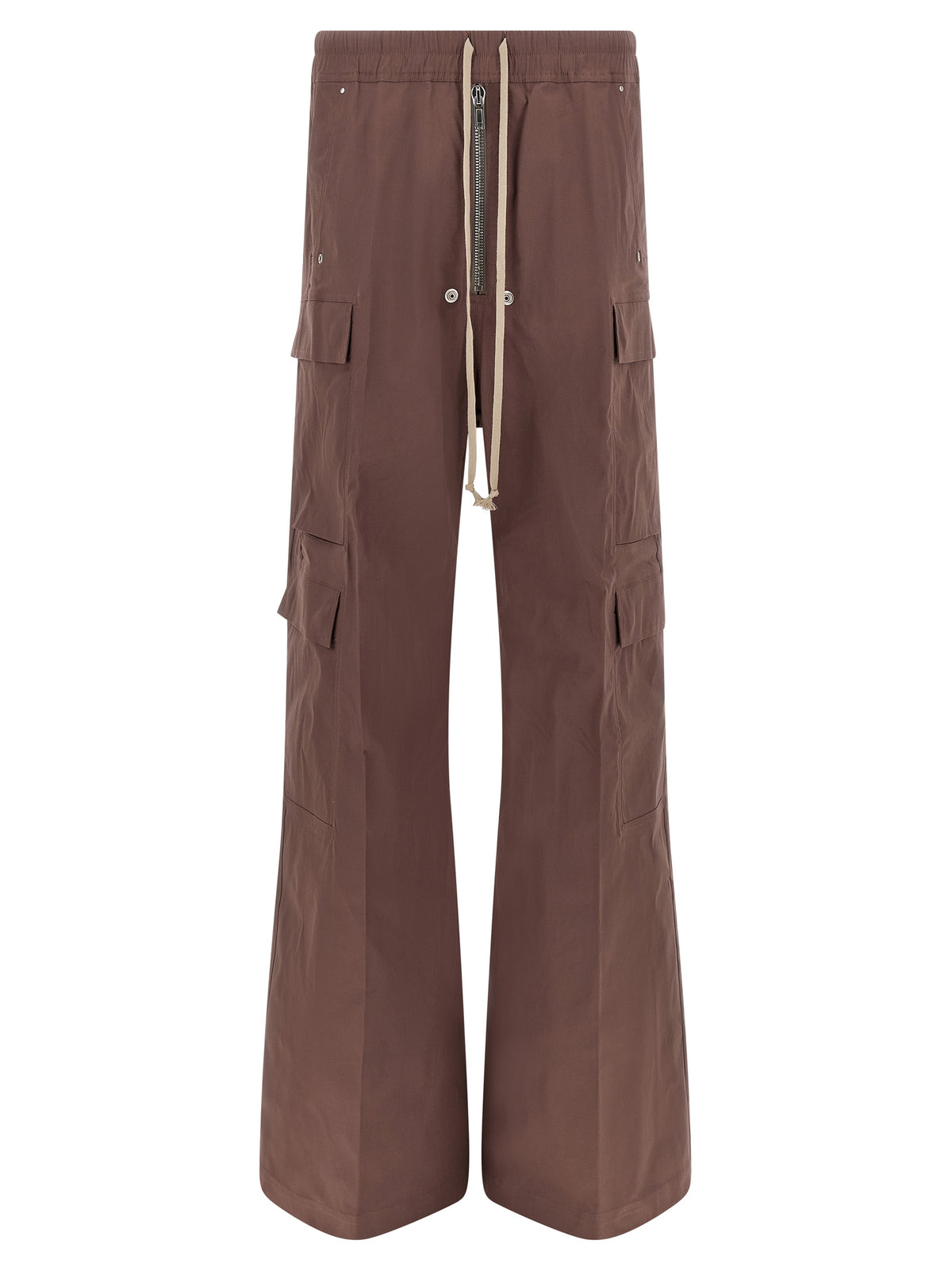 Rick Owens Men's Flared Wide Stretch Cotton Canvas Cargo Pants - Brown Silver