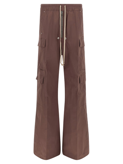 Rick Owens Men's Flared Wide Stretch Cotton Canvas Cargo Pants - Brown Silver