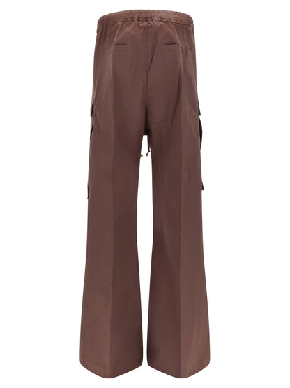 Rick Owens Men's Flared Wide Stretch Cotton Canvas Cargo Pants - Brown Silver