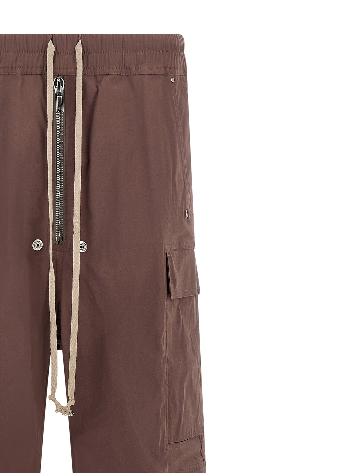 Rick Owens Men's Flared Wide Stretch Cotton Canvas Cargo Pants - Brown Silver