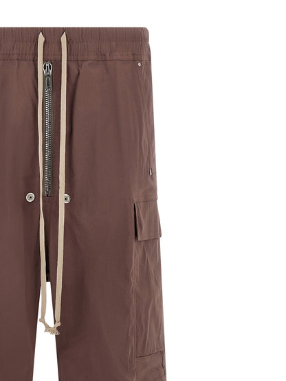 Rick Owens Men's Flared Wide Stretch Cotton Canvas Cargo Pants - Brown Silver