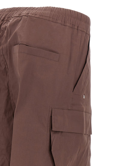 Rick Owens Men's Flared Wide Stretch Cotton Canvas Cargo Pants - Brown Silver