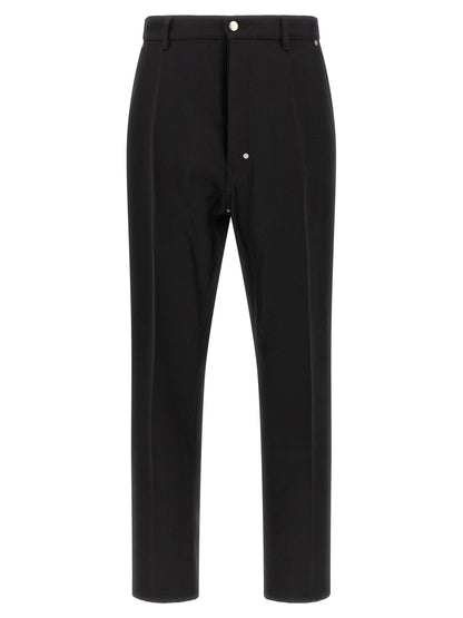 Trousers by Rick Owens for men in cotton black & silver features an sartorial silhouette, showcasing a precise straight-leg and long with a sartorial for a refined look.