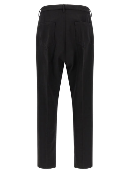 Trousers by Rick Owens for men in cotton black & silver features an sartorial silhouette, showcasing a precise straight-leg and long with a sartorial for a refined look.
