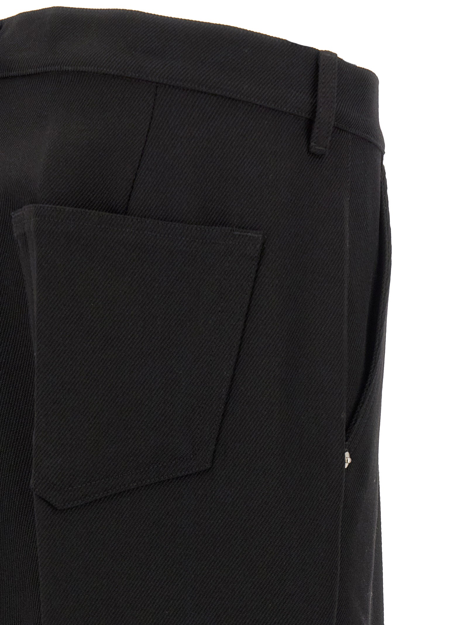 Trousers by Rick Owens for men in cotton black & silver presents a smart silhouette, meticulously detailed with a smart straight-leg, a smart long, and a smart .