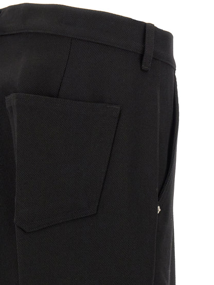 Trousers by Rick Owens for men in cotton black & silver presents a smart silhouette, meticulously detailed with a smart straight-leg, a smart long, and a smart .