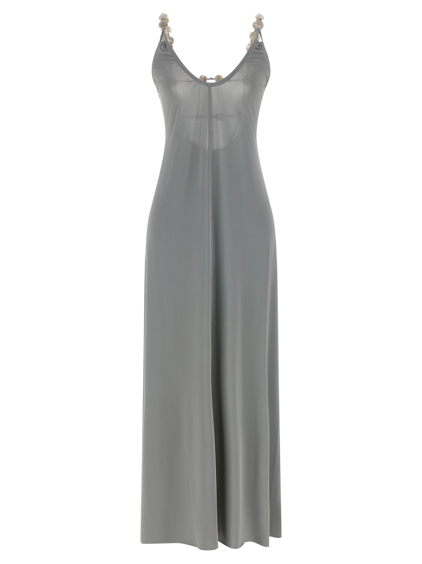 Dress by Eres for women in stretch polyamide silver showcases a striking silhouette, elegantly detailed with a , refined v-neck neckline, and a striking long for a striking finish.