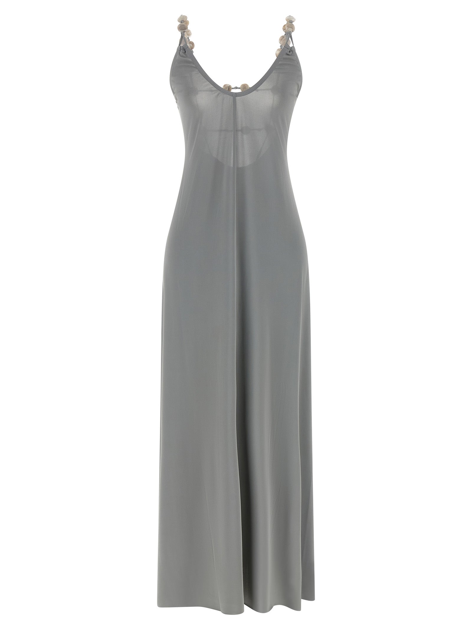 Dress by Eres for women in stretch polyamide silver showcases a striking silhouette, elegantly detailed with a , refined v-neck neckline, and a striking long for a striking finish.