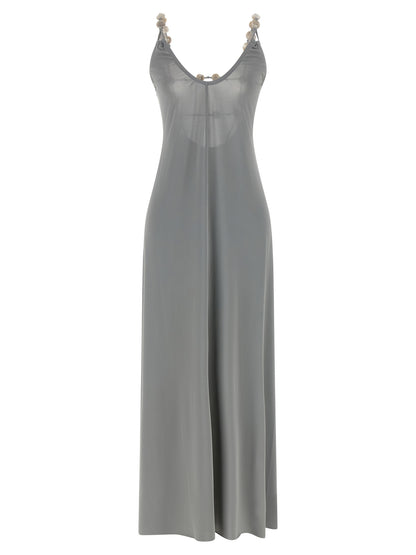 Dress by Eres for women in stretch polyamide silver showcases a striking silhouette, elegantly detailed with a , refined v-neck neckline, and a striking long for a striking finish.