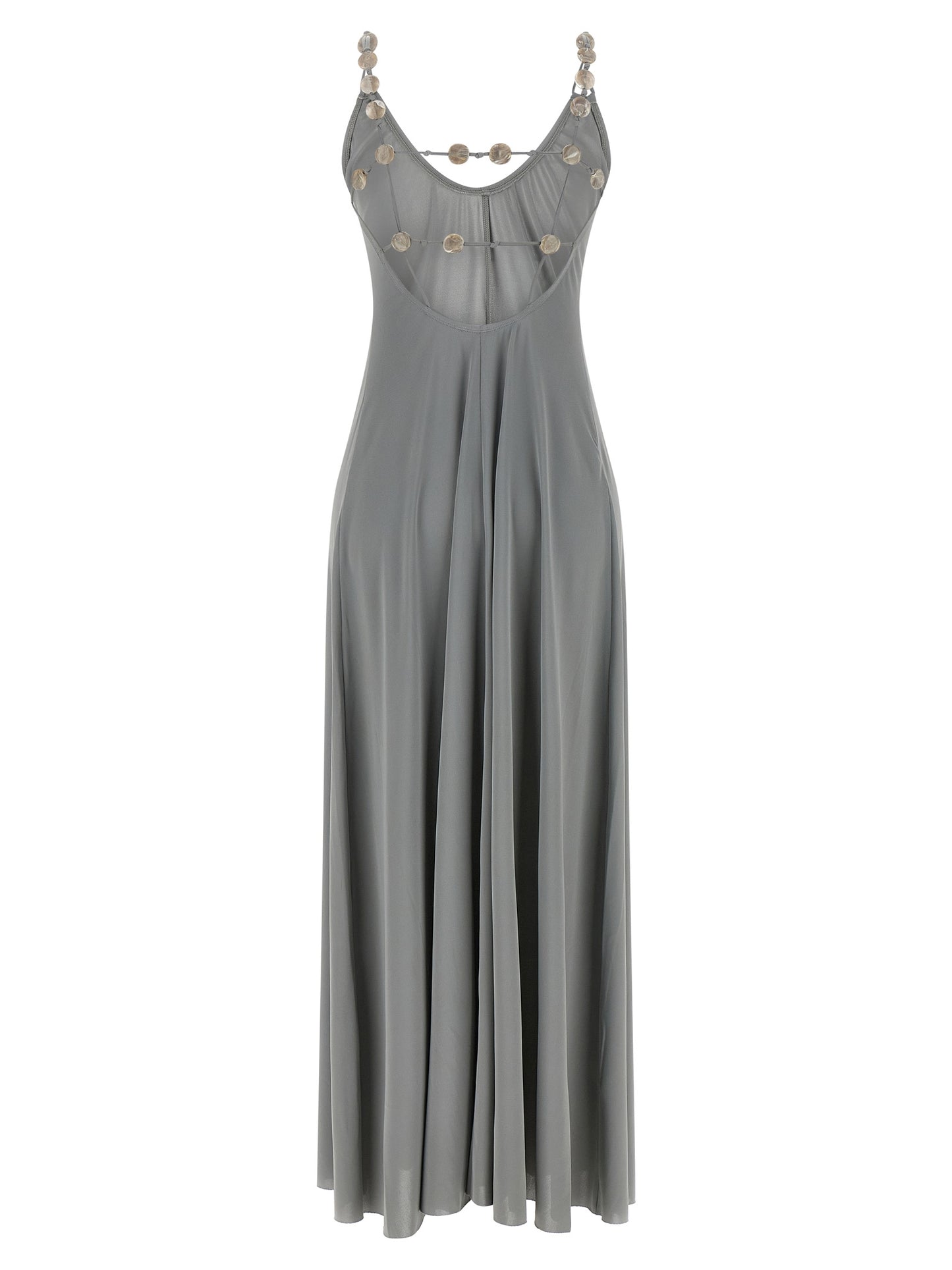 Dress by Eres for women in stretch polyamide silver features a dramatic silhouette, showcasing an elegant v-neck neckline and that flows into a dramatic long.