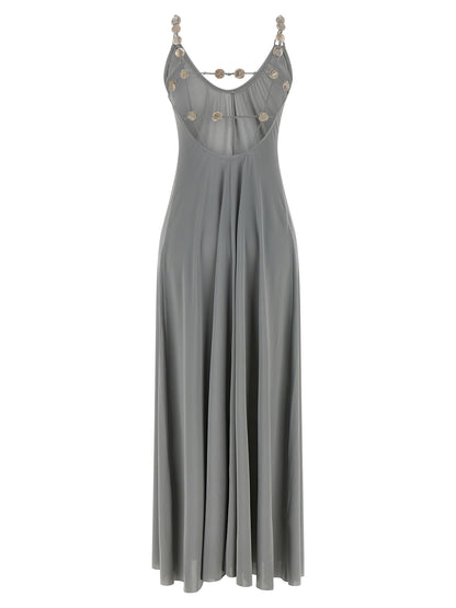 Dress by Eres for women in stretch polyamide silver features a dramatic silhouette, showcasing an elegant v-neck neckline and that flows into a dramatic long.